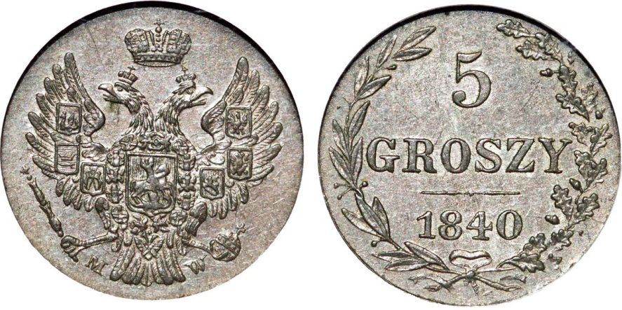 5 Groszy 1840 MW Russia Imperial Russia. Coinage for Poland.